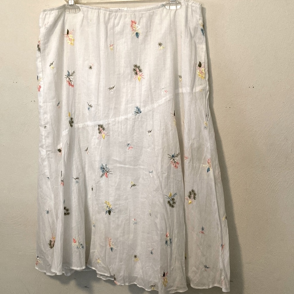 Anthropologie Anna Paul Embroidered Cotton Voile Shirt Sz 14 w/ cotton lining